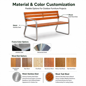Outdoor <strong>Metal</strong> &amp; Wood <strong>Bench</strong> for Garden Park, 2-3 Seater Public Street Furniture - Product Image 4