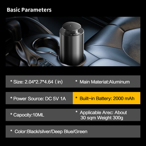 Diffuseur de parfum automatique portable pour voiture LUberon - Conception métallique à deux fluides, <span class=keywords><strong>sans</strong></span> eau, écologique, alimenté par USB/batterie, faible <span class=keywords><strong>bruit</strong></span> 30 dB - Product Image 5