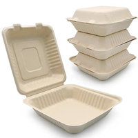 Bagazo Desechable Ecológico Natural Caña de Azúcar para Llevar A LA Caja 9X9 "Compostable Contenedores de Alimentos con Bisagras Contenedor