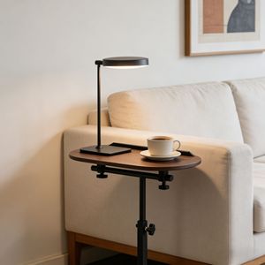 <span class=keywords><strong>Table</strong></span> <span class=keywords><strong>basse</strong></span> moderne extensible et réglable en hauteur, pivotante et inclinable, avec <span class=keywords><strong>plateau</strong></span> en grain de bois et base en acier, pour ordinateur portable, chevet ou salon - Product Image 2