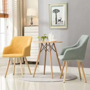 Groothandel Moderne Comfortabele <span class=keywords><strong>Wingback</strong></span> Fluwelen Stof Gestoffeerde Eetkamerstoel Met Houten Poten - Product Image 6