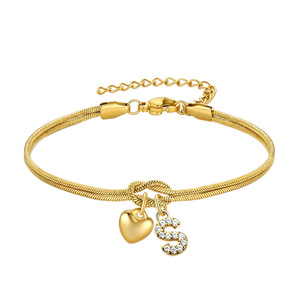 Nouveau bracelet tendance en acier inoxydable plaqué or 18 carats, design nœud concentrique, os de serpent, pendentif lettre entièrement serti de strass, <span class=keywords><strong>cadeau</strong></span> - Product Image 4