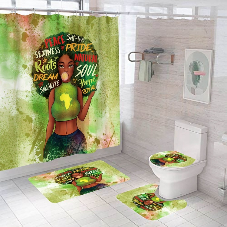 Лидер продаж, наборы для ванной комнаты, душевая занавеска, набор из 4 шт., водонепроницаемая крышка для унитаза, коврик, нескользящий коврик, душевая занавеска для украшения