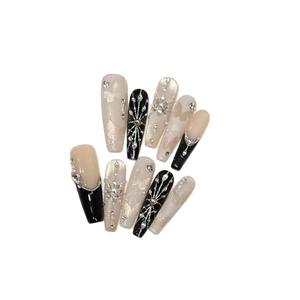 <span class=keywords><strong>Uñas</strong></span> Postizas Francesas Blooming Starlight, Cobertura Total, Ecológicas, con Diseño de Mariposa Hueca, Hechas a Mano - Product Image 5