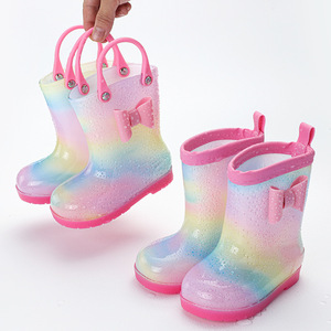 Cute Children Rain <strong>Boots</strong> for Girls Boys Waterproof and Anti-slip Pink PVC Gumboot OEM <strong>Wellington</strong> <strong>Boots</strong> with Handle - Product Image 3