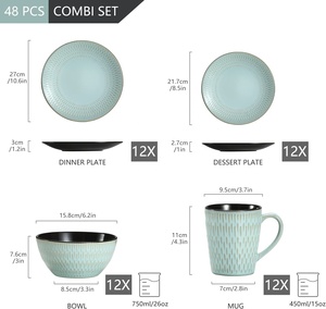 Service de table en <span class=keywords><strong>grès</strong></span> gaufré bicolore turquoise et noir - Product Image 2