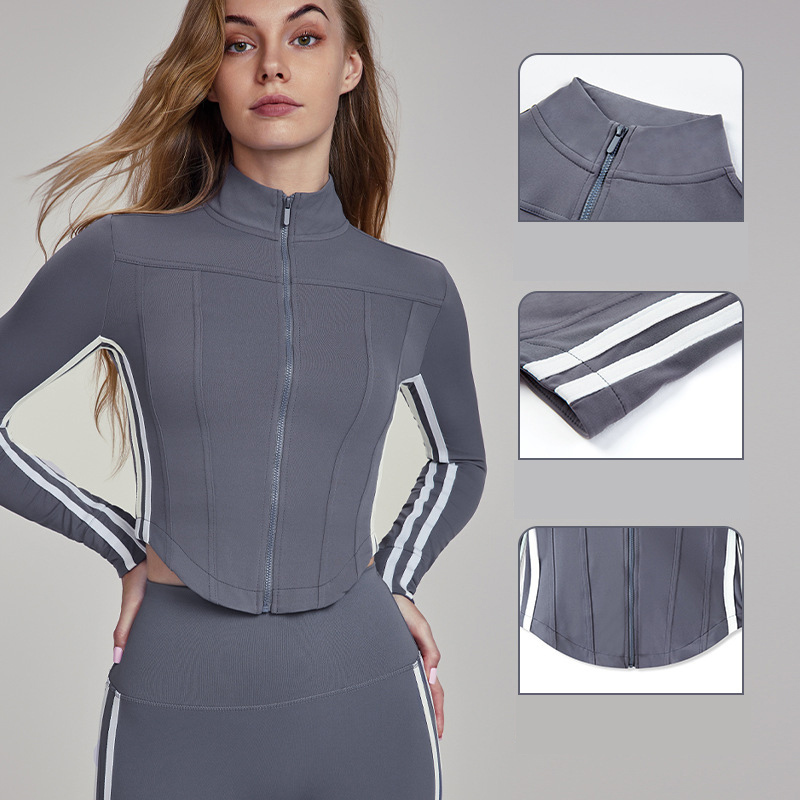 Wholesale Women Yoga Coat Ladies Advanced Sense Slim Standing Collar Zipper Top Yoga Fitness Sports Long Sleeved Jacket