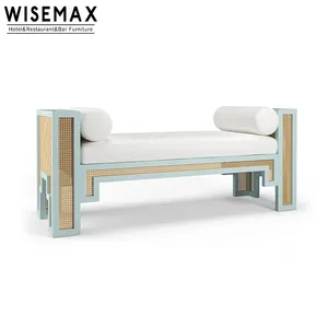 WISEMAX家具奢华设计家居家具手工实木天然藤艺面料休闲沙发椅床头凳