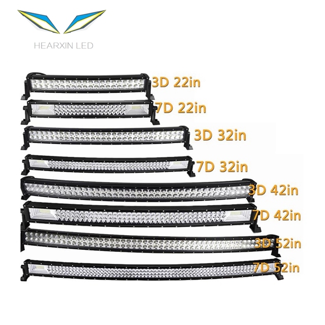 22" 32" 42" 52'' Curved Led Light Bar Combo Beam Led Work Light 3D 7D Car Driving Offroad Truck 4x4 SUV ATV 12V 24V