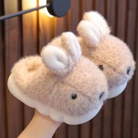 Mignonnes pantoufles d'intérieur en fourrure 3D en forme de lapin, à bout fermé, douces, chaudes, en peluche, brodées, unisexes pour adultes et enfants