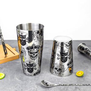 Coctelera Boston de Acero Inoxidable con Grabado de Calavera, 18+28oz (850+550ml), para Bar y Club - Product Image 2