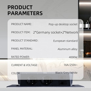 Module de <span class=keywords><strong>prise</strong></span> de bureau escamotable en alliage d'aluminium avec <span class=keywords><strong>double</strong></span> <span class=keywords><strong>prise</strong></span> Schuko allemande et <span class=keywords><strong>double</strong></span> ports réseau <span class=keywords><strong>RJ45</strong></span> pour table de bureau - Product Image 2