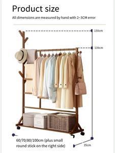 Porte-vêtements en bois sur roulettes pour chambre à coucher, avec <span class=keywords><strong>étagère</strong></span>, panier et crochet à chapeaux – Organisateur de garde-robe moderne - Product Image 3