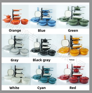 Ensemble de 7 casseroles en <span class=keywords><strong>fonte</strong></span> <span class=keywords><strong>émaillée</strong></span>, style moderne et minimaliste, multifonctionnel, sans revêtement, antiadhésif, compatible avec les plaques à induction - Product Image 3