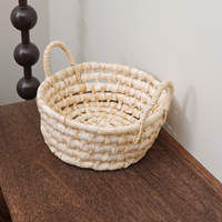 Panier de rangement portable en feuilles de maïs tressées à double poignée, panier organisateur naturel tissé à la main pour comptoir de cuisine et organisation domestique
