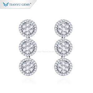 Tianyu gems luxury fashion earring white gold full setting moissanite diamonds earrings for girls