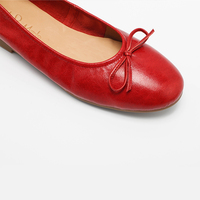 Ballerines en cuir pour femmes avec détail nœud, chaussures décontractées à bout rond à enfiler en cuir véritable