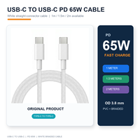 Kabel Pengisian Cepat USB-C ke USB-C Shenzhen Lvxiangyuan 65W PD, Kabel Kepang Hitam, Pilihan Panjang 1m 1.5m 2m, 3.8mm, untuk Komputer dan Printer