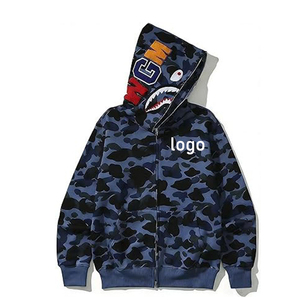 Sudaderas personalizadas de algodón con cremallera para parejas, sudaderas térmicas de alta calidad, <span class=keywords><strong>sudadera</strong></span> unisex con capucha de camuflaje y bordado de tiburón. - Product Image 1