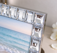Cadre photo en verre miroir orné de cristaux, design rectangulaire moderne et simple, cadre décoratif en diamant pour table ou mur