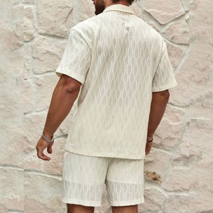 Men's Summer Casual Street Style Two-Piece Sets Breathable Knitted Cotton Lapel Button Shirt Shorts Solid Color <b>Tracksuits</b> Beach - Product Image 6