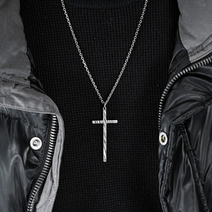 Unisex <b>Titanium</b> Steel Cross Necklace Minimalist Pendant Sweater <b>Chain</b> Artistic Retro Design - Product Image 3