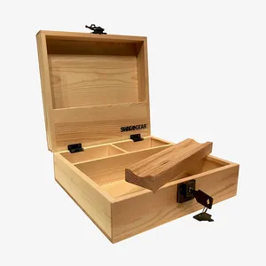 Venda quente personalizado não acabado pequena caixa de madeira com divisor e fechadura