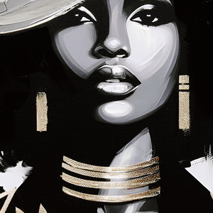 Cuadro <span class=keywords><strong>de</strong></span> Arte Mural Elegante Personalizado: Dama Negra con Sombrero con Detalles en Oro, Pintura <span class=keywords><strong>al</strong></span> Óleo <span class=keywords><strong>de</strong></span> Mujer Africana, Retrato Estilizado - Product Image 4