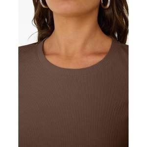 FOXA 2025 T-shirt XS pour femme Queen's Basic Summer Slim Fitted Crewneck Ribbed Knit Top Short Sleeve Basic Tee - Product Image 3