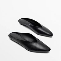 Chaussures pour femmes 2026 – Nouveauté été – Mules plates noires à bout pointu en cuir souple et talon ouvert