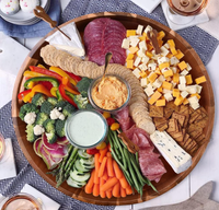 Plateau de service rond extra large en bois d'acacia massif pour table basse ottoman, grand plateau de cuisine, planche à fromage, plateau à charcuterie