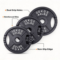 Disque de musculation en fonte Huyang 1,25 kg-25 kg, revêtement noir, 3 trous, avec poignée, pour entraînement de force à domicile, personnalisable