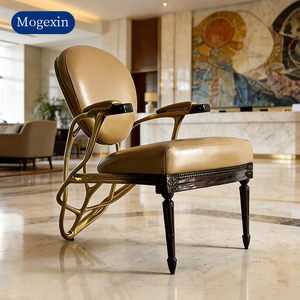 Luxury Modern Leather Accent Chair with Gold Metal Frame High-End Designer <b>Armchair</b> for Hotel Lobby Living Room - Product Image 2