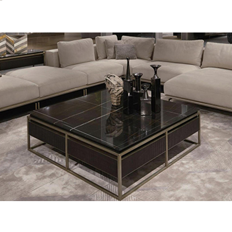 Кофейный столик из черного мрамора высшего сорта толщиной 20 мм в нордическом минималистическом стиле для гостиной