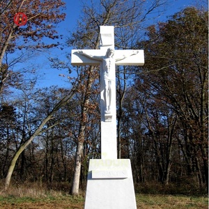 Escultura de mármol blanco tallada a mano de piedra natural religiosa para exteriores Calvario de Jesús crucificado en cruz - Product Image 2