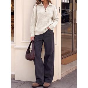 Pull personnalisé pour femme en maille torsadée, col montant, manches longues, coupe oversize, 100% coton, anti-rétrécissement, haut d'hiver - Product Image 5