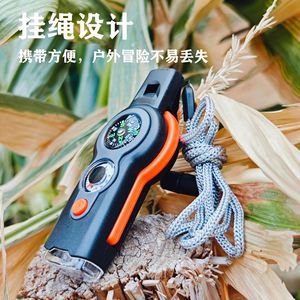 Sifflet de survie sept en un avec boussole, thermomètre, lumière LED, équipement de sauvetage pour le camping en plein air, outil multifonction compact gris - Product Image 5