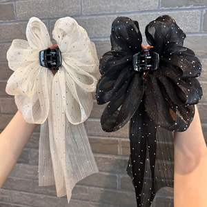 Barrette à cheveux en forme de nœud papillon en filet de ciel étoilé noir et blanc en gros <span class=keywords><strong>pour</strong></span> femmes, barrette à cheveux <span class=keywords><strong>pour</strong></span> <span class=keywords><strong>chignon</strong></span> à l'arrière de la tête, barrette à cheveux en forme d'aileron de requin - Product Image 2