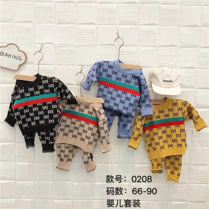SEEU New fashion infant baby spring autumn sweater suit boutique o-neck long sleeve knit sweater + long pants 2pcs set for baby