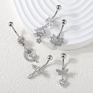 Thép Bên Ngoài Threaded Tinh Thể Bụng Nút Vòng 14G Bụng Nút Mặt Dây Chuyền Stud Piercing - Product Image 2