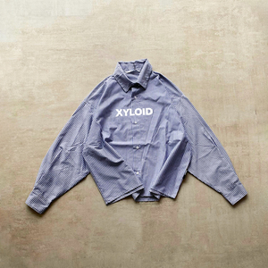Breathable Light Streetwear Shirt Short Sleeve Logo Print Button Up Shirt Vertical Custom Stripe Oversized Long Sleeve T Shirt - Product Image 1