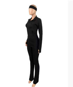 ชุดลำลองสปอร์ต 2 ชิ้น เสื้อแจ็คเก็ตคอเต่ามีซิปสำหรับผู้หญิง+กางเกงขายาวเข้ารูป ชุดออกกำลังกายทันสมัย - Product Image 5