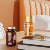 Bouteille de capsule en verre ambré transparent de 100ml pour la vitamine D3 adulte gommeux large bouche bouteille vide médicale pour les suppléments nutritionnels
