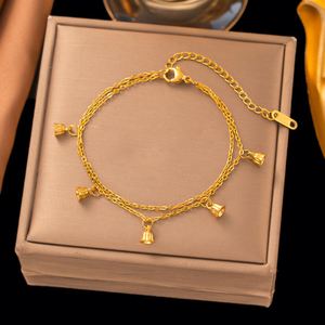 Ensemble de bracelets et de chaînes de cheville décontractés et polyvalents à motifs géométriques, plaqué or 18 carats PVD, en acier inoxydable 316L, bijoux à breloques TGSL3323 - Product Image 5