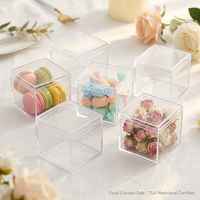 Boîte carrée en acrylique transparente de qualité alimentaire avec couvercle, pour bonbons de mariage, cadeaux de baby shower, vente en gros, sans BPA, logo personnalisé