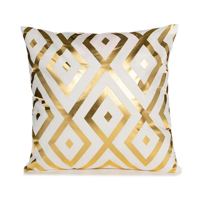 Capa de almofada de veludo triunfada em ouro preto e branco luxuosa moderna e quadrada decorativa 18x18