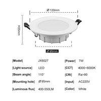 Plafonnier LED encastré rond en aluminium 7W, spot de plafond au design moderne, certifié CE RoHS pour l'éclairage intérieur