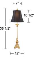 Lampe de table dorée de style buffet, lampe traditionnelle ornée et haute avec abat-jour en tissu noir pour la décoration de la maison