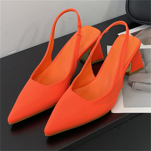 2025 New Solid Color Thick Heel <b>Pointed</b> Sandals Women's Back Hollow Shallow High Heels - Product Image 1