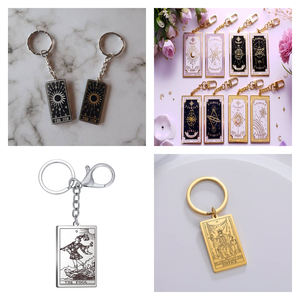 Großhandel Custom Silber 18 Karat vergoldet Edelstahl Männer Frauen Schlüssel ring Hummer verschluss Vintage Amulett <span class=keywords><strong>Tarot</strong></span> karten Schlüssel bund - Product Image 6
